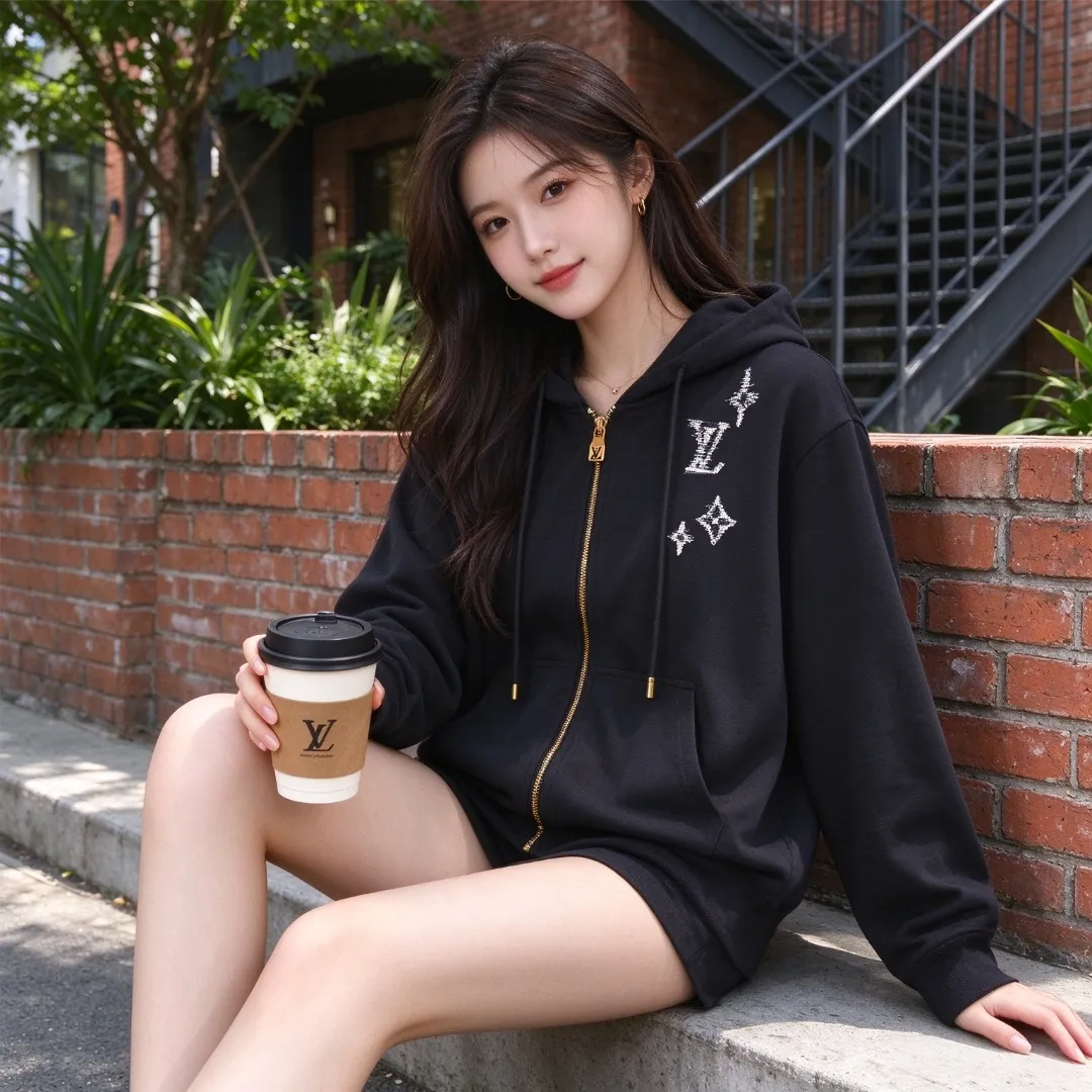 Louis Vuitton sketch presbyopic embroidered zip hooded jacket